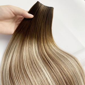 Haiyi-Extensions de cheveux humains véritables, reflets de trame <span class=keywords><strong>blond</strong></span> cendré et <span class=keywords><strong>blond</strong></span> <span class=keywords><strong>doré</strong></span>, extensions de cheveux humains à coudre - Product Image 2