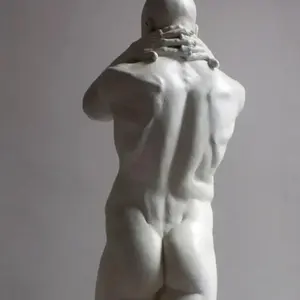 Statue de sculpture de géant nu en marbre de taille réelle personnalisée pour jardin carré européen en plein air - Product Image 2