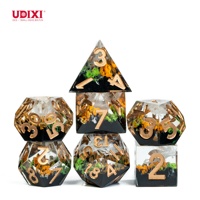 Pour Udixi – Ensemble de dés polyédriques en résine à bords tranchants, personnalisables avec logo, pour jeux de rôle (RPG) et Dungeons and Dragons, dorés pour la performance