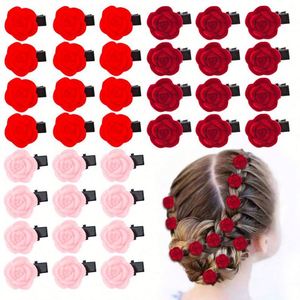 Accesorio para el Cabello de Niña, Clip Lateral con Flecos de Terciopelo Rojo, Diseño de Rosa y Camelia, para Otoño e Invierno - Product Image 1