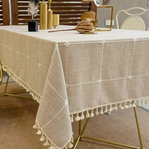 Direct Manufacturer Custom Tablecloths Linen Tablecloth Flower Rectangle Round <b>Table</b> Cloth Embroidered Tablecloth With Tassel - Product Image 6