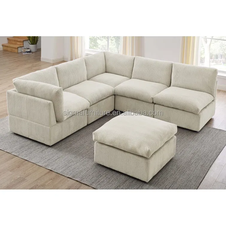 luxury boucle upholstered velvet sectional sofa set promotion modular sofa with ottoman