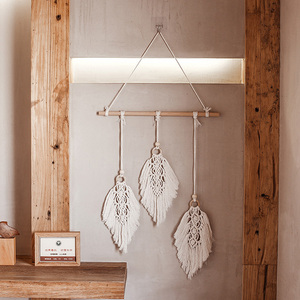 <span class=keywords><strong>Tapiz</strong></span> Decorativo de Macramé de Algodón con Borlas de 3 Hojas, Adorno de Pared Tejido para Apartamento o Dormitorio - Product Image 6