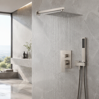 Ensemble de douche mural dissimulé pour hôtel, en laiton poli moderne, avec mitigeur thermostatique à poignée unique, jet de douche et barre coulissante chromée