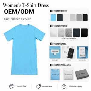 Abito T-Shirt Estivo da <span class=keywords><strong>Donna</strong></span> Minimalista in Cotone 100% a Maniche Corte con Scollo Rotondo, Lunghezza al Ginocchio, Tasche e Tinta Unita - Product Image 2