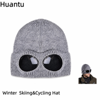 Bonnet tricoté thermique d'hiver en gros avec lunettes de protection, doublure polaire, unisexe, pour le ski et l'équitation, chaud, élégant, polyvalent, décontracté