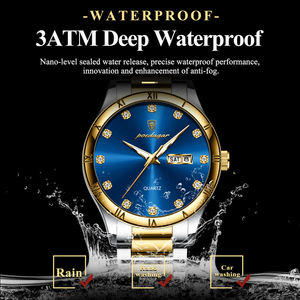 POEDAGAR 878 Men Gold Quartz Watches With <b>Calendar</b> Week Stainless Steel Waterproof Luminous Hands Luxury Watch for Men Reloj - Product Image 5
