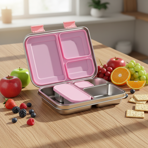 AOHEA Boîte à <span class=keywords><strong>lunch</strong></span> bento en acier inoxydable élégante et brevetée CPCLFGBFDA pour enfants, avec 3 compartiments et couverts, design personnalisé, idéale - Product Image 6