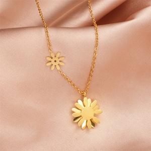 Dainty Jewelry Women's Sun Flowers <b>Charms</b> Crystal Stainless Steel Gold Plated Pendant Necklace - Product Image 2