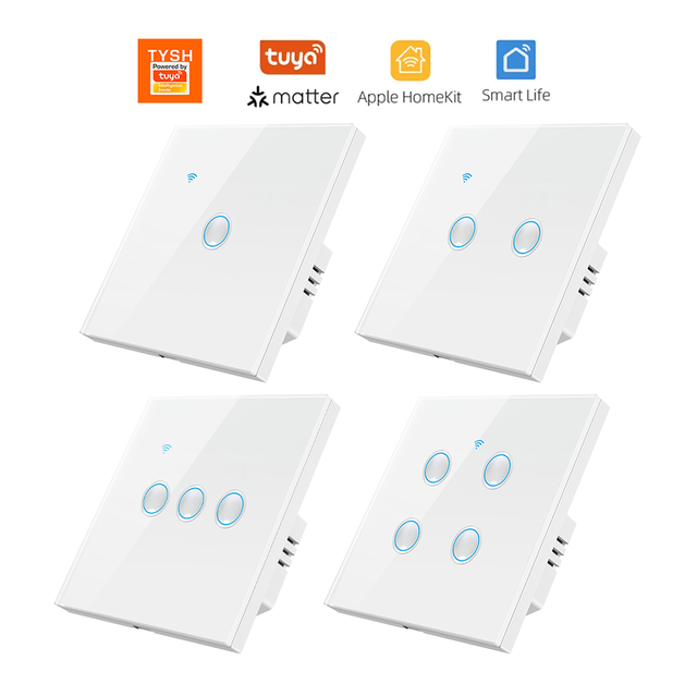 TYSH 110V-220V No Neutral Wire 1/2/3/4 Gang Smart Life for WiFi 10A Touch Smart Home Light Switch