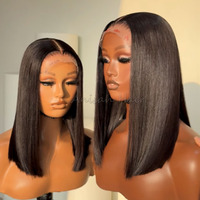 Perruque Lace Front Transparente Longue et Droite Sans Colle, Double Tissage, 100% Cheveux Humains Vierges HD Complète pour Perruques