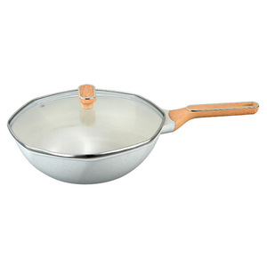 Wok en aluminium moulé sous pression avec couvercle, revêtement antiadhésif en pierre Maifan, pour cuisinières à gaz et à induction, rond, 32 cm - Product Image 1