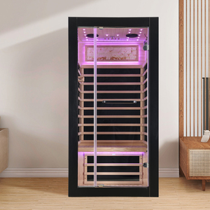 Cabine de sauna infrarouge rectangulaire en <span class=keywords><strong>bois</strong></span> massif Ayous avec panneau intelligent et barre d'oxygène, combinée à une cabine de bain froid - Product Image 2