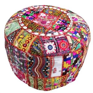 Puf Grande Multicolor de Estilo Bohemio Tradicional para Sala de Estar, con Funda de Algodón Indio Vintage, Superventas - Product Image 1