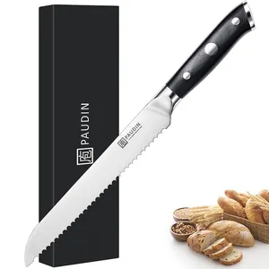 उच्च गुणवत्ता 8 इंच जर्मन स्टील ब्लेड क्लासिक G10 फाइबरग्लास हैंडल सेरेटेड ब्रेड चाकू रसोई शेफ चाकू