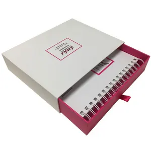 Golden Metal Corner Protection Pink Logo Daily Wedding Guest Planner With Drawer Box Custom Planner Printing Notebook