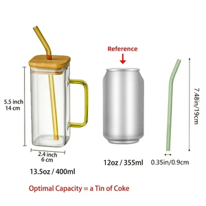 Miệng rộng rõ ràng Mason cup Mug với handle13.5oz theo mùa nước trái cây trà sữa Uống Thủy Tinh Mason <span class=keywords><strong>Jar</strong></span> với nắp và rơm - Product Image 3