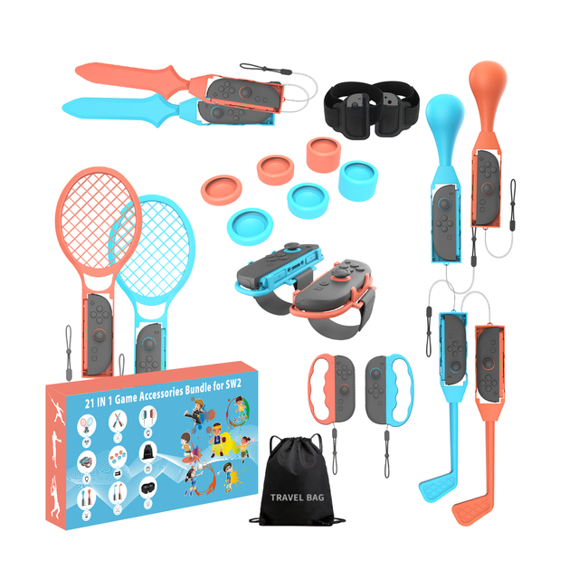 Aomiou 21-in-1 Bundle Game Accessories for Nintendo for Switch 2 Sports Game Tennis Badminton Rackets Console Holder Grips