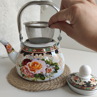 Couvercle d'huilier épaissi, bouilloire de style chinois à motif floral, théière rétro de luxe léger avec infuseur à thé