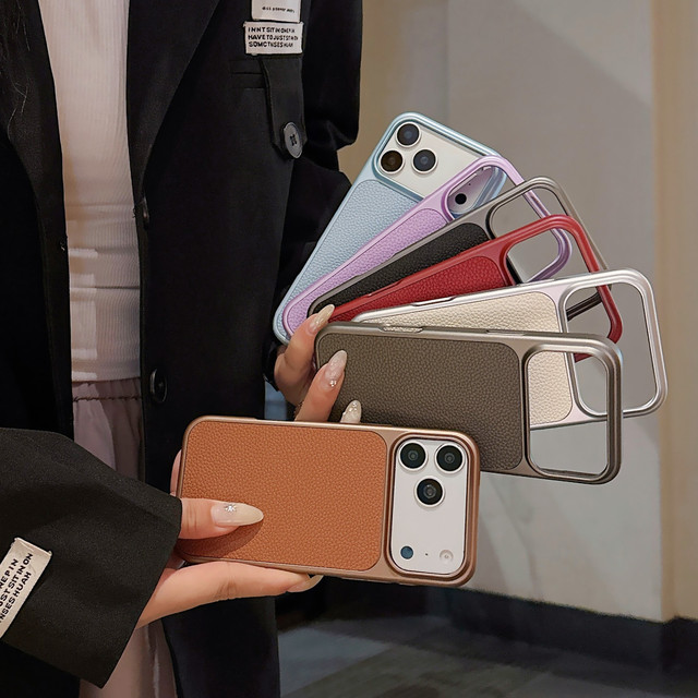 Case for iPhone 17 Pro Max 16 15 Luxury Litchi Leather Pattern Phone Case Minimalist PU Leather Cover for iPhone 17PM 16PM 15PM