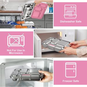 Boîte à bento en acier inoxydable pour adultes et enfants, boîte à lunch à <span class=keywords><strong>5</strong></span> <span class=keywords><strong>compartiments</strong></span> avec 2 récipients à sauce, boîte à lunch bento sans BPA - Product Image 3