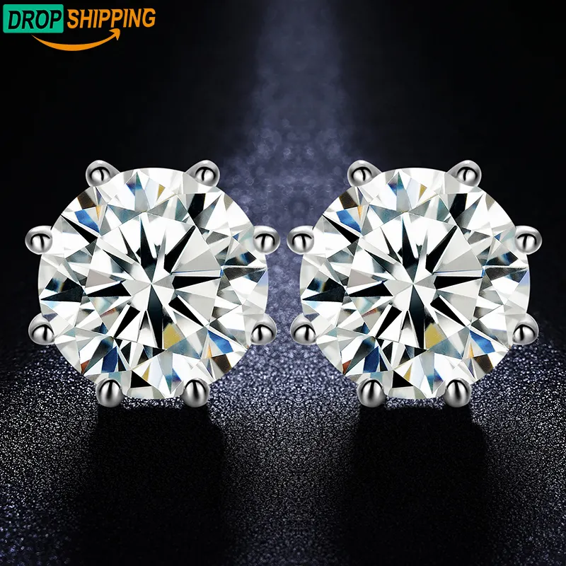 Drops hipping Fine Jewelry 1ct-24ct Sterling Silber 8 Zinken VVS Moissan ite Diamond Ohr stecker für Männer Frauen