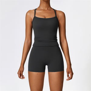 2025 femmes Sexy dos Yoga réservoir soutien-gorge Shorts ensemble solide motif vêtements <span class=keywords><strong>de</strong></span> sport en gros nouveau costume pour l'entraînement et le <span class=keywords><strong>travail</strong></span> - Product Image 2