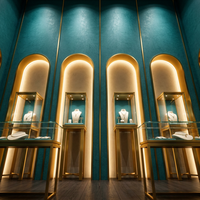 Vitrine murale et sur pied à deux niveaux pour bijoux, cadre or champagne, éclairage LED, pour magasin de diamants