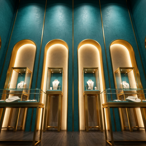 <span class=keywords><strong>Vitrine</strong></span> murale et sur pied à deux niveaux pour bijoux, cadre or champagne, éclairage LED, pour magasin de diamants - Product Image 4