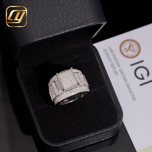 Wholesale Custom S925 Silver Lab Created Diamond Square Cluster Ring IGI Certificate Micro Pave Engagement Wide Band Jewelry - Product Image 1