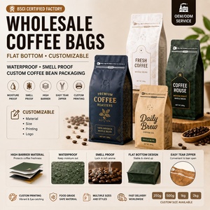 Bolsas de Café al por Mayor de Fábrica Certificada BSCI, Fondo Plano, Personalizables, Impermeables, a Prueba de Olores, Empaque Personalizado para Granos de Café - Product Image 1
