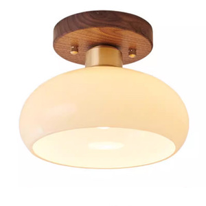 Lámpara de techo de latón y nogal Wabi Sabi para pasillo, entrada, balcón, estilo chino retro, LED con pantalla de vidrio, para Dropshipping en Shopify - Product Image 1