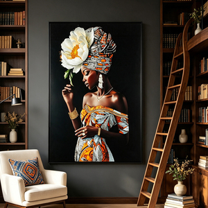 Arte mural mujer africana moderna, imagen cristal con placa MDF, obra incrustada cristales para decoración hogar - Product Image 5