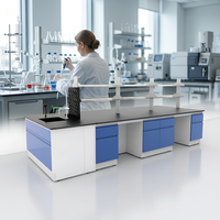 Table de laboratoire médical commerciale industrielle moderne à suspendre, entièrement en acier, avec revêtement en résine époxy, armoire de rangement et meuble d'angle