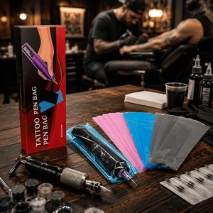 Sacchetti Adesivi Monouso per Penne da Tatuaggio, Custodie in Plastica Multicolore per Macchinette da Tatuaggio, Forniture Igieniche per Tatuatori - Product Image 1