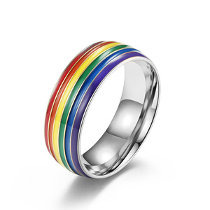 Anéis De Aço Inoxidável Das Mulheres Coloridas Do Arco-íris Anéis De Orgulho <span class=keywords><strong>Gay</strong></span> Banhado A Ouro Anéis De Orgulho LGBTS Geométricos para Mulheres e Homens - Product Image 2
