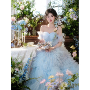 Princess Ball Gown Wedding Dress Tulle Sweetheart Neckline Off The Shoulder Vintage Style Outdoor Photoshoot Gown - Product Image 1