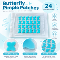 Patchs Hydrocolloïdes Papillon pour Boutons 24 pièces/feuille Formes Personnalisées Couleurs Impression Logo Emballage OEM ODM Fournisseur Grossiste Usine