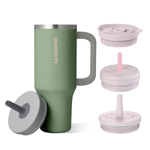 Ly giữ nhiệt 40oz có tay cầm và ống hút bật, chống rò rỉ 100%, làm bằng thép không gỉ, phù hợp với giá để cốc trên xe hơi - Product Image 3