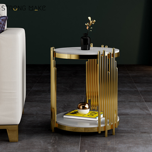Lusso moderno Mesa De Centro lato <span class=keywords><strong>oro</strong></span> lato tè tavolo da bere mobili in metallo <span class=keywords><strong>vetro</strong></span> piano rotondo tavolino da salotto - Product Image 4
