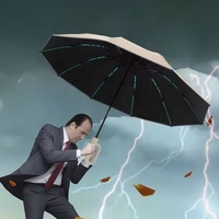 Parapluie pliant à double nervure résistant au vent, protection UV, compact, de voyage, avec bande réfléchissante, pour trajets quotidiens, pluie et soleil