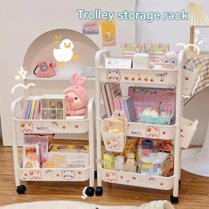 5 층의 바닥 이동이 가능한 롤러 플라스틱 손수레 욕실 수납 랙-휴대용 다기능 가정용 수납 랙 - Product Image 6