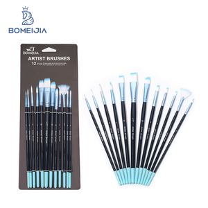 Juego de 12 Pinceles de Nailon de Alta Calidad con Formas Variadas para Acrílico, Óleo, Acuarela y Gouache, Suministros de Arte Profesionales - Product Image 1
