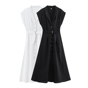 QSY 2 colori tinta unita colletto intagliato <span class=keywords><strong>B</strong></span> Ttons <span class=keywords><strong>P</strong></span> fascia senza maniche Cas Al Fashion abito lungo da donna - Product Image 1