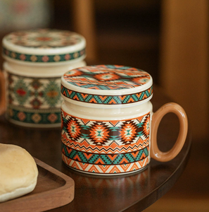 2025 Offre Spéciale Bohême Style tasse en céramique avec couvercle ménage tasse à café lait petit déjeuner tasse - Product Image 3