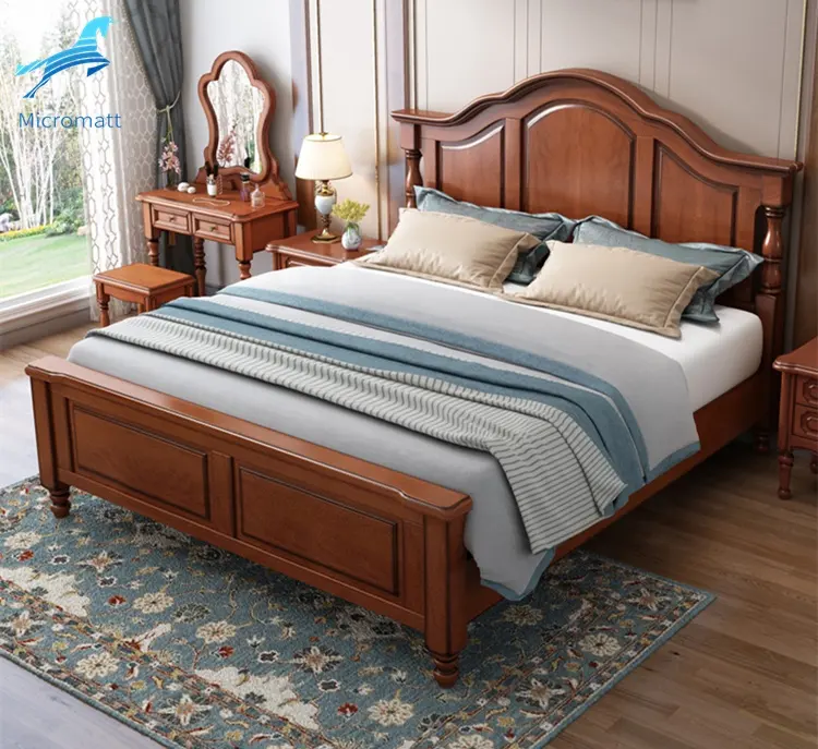 Lit en bois massif de couleur marron robuste, 1.8m x 2m, Style américain, mobilier de chambre à coucher, livraison directe d'usine
