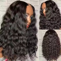 Perruques bouclées en cheveux humains à densité 180 avec partie en V, perruques brésiliennes sans colle à ondulations naturelles, 100 % vierges avec cuticules alignées