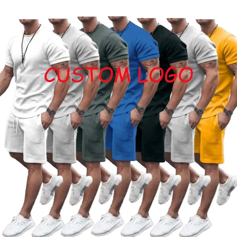 Roupas esportivas masculinas personalizadas, roupas esportivas com logo da marca privada em branco, roupas esportivas para homens, verão, conjunto de duas peças, curto
