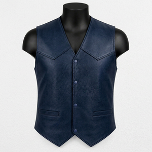 PERRY BURRY Nouveau Modèle 2025 Gilet Haut de Gamme pour Homme Col en V Simple Boutonnage en Denim Noir Écologique Style Anglais Saison Automne Fourrure - Product Image 1