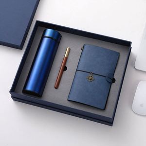 Set de Regalo Personalizado de Cuaderno de Cuero con Cordón y Botella de Agua, Set de Regalo Promocional al por Mayor con Libreta, Taza Térmica y Bolígrafo de Madera - Product Image 1